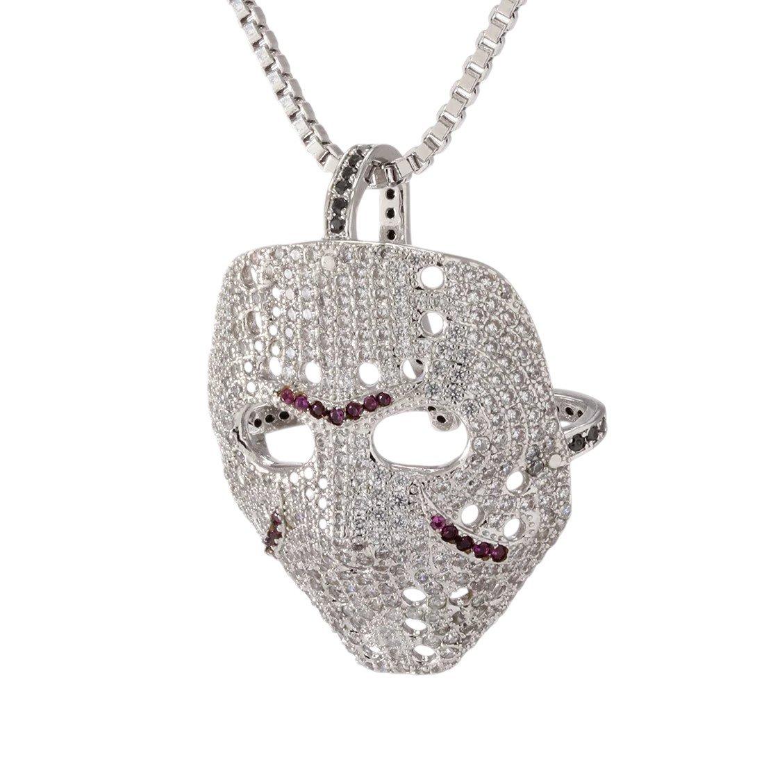 King Ice Hockey Mask Necklace - White Gold - WHITE GOLD